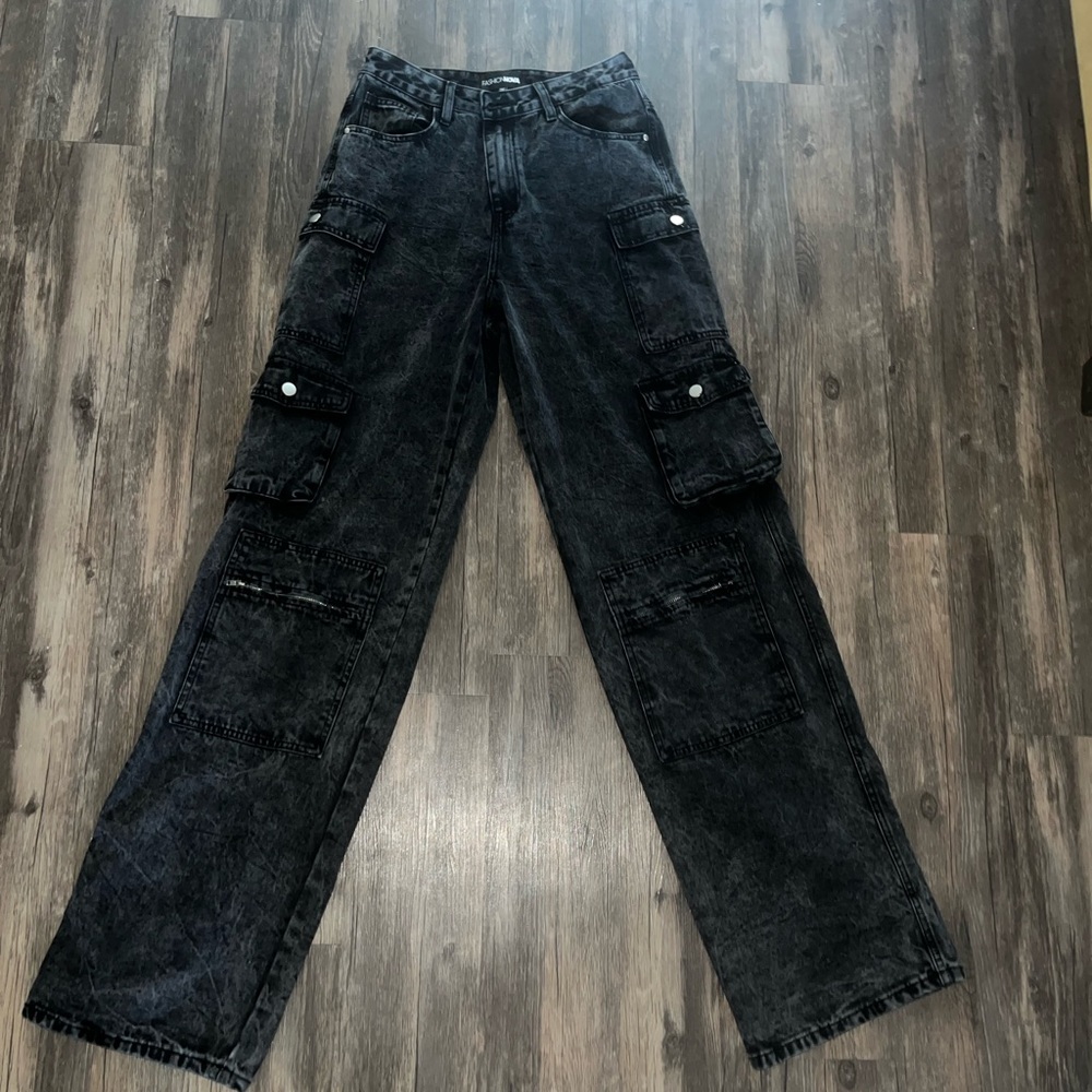 Flare cargo jeans acid wash